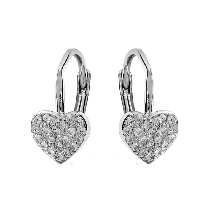 Boucles d'oreilles dormeuse coeur pavé oxydes blancs