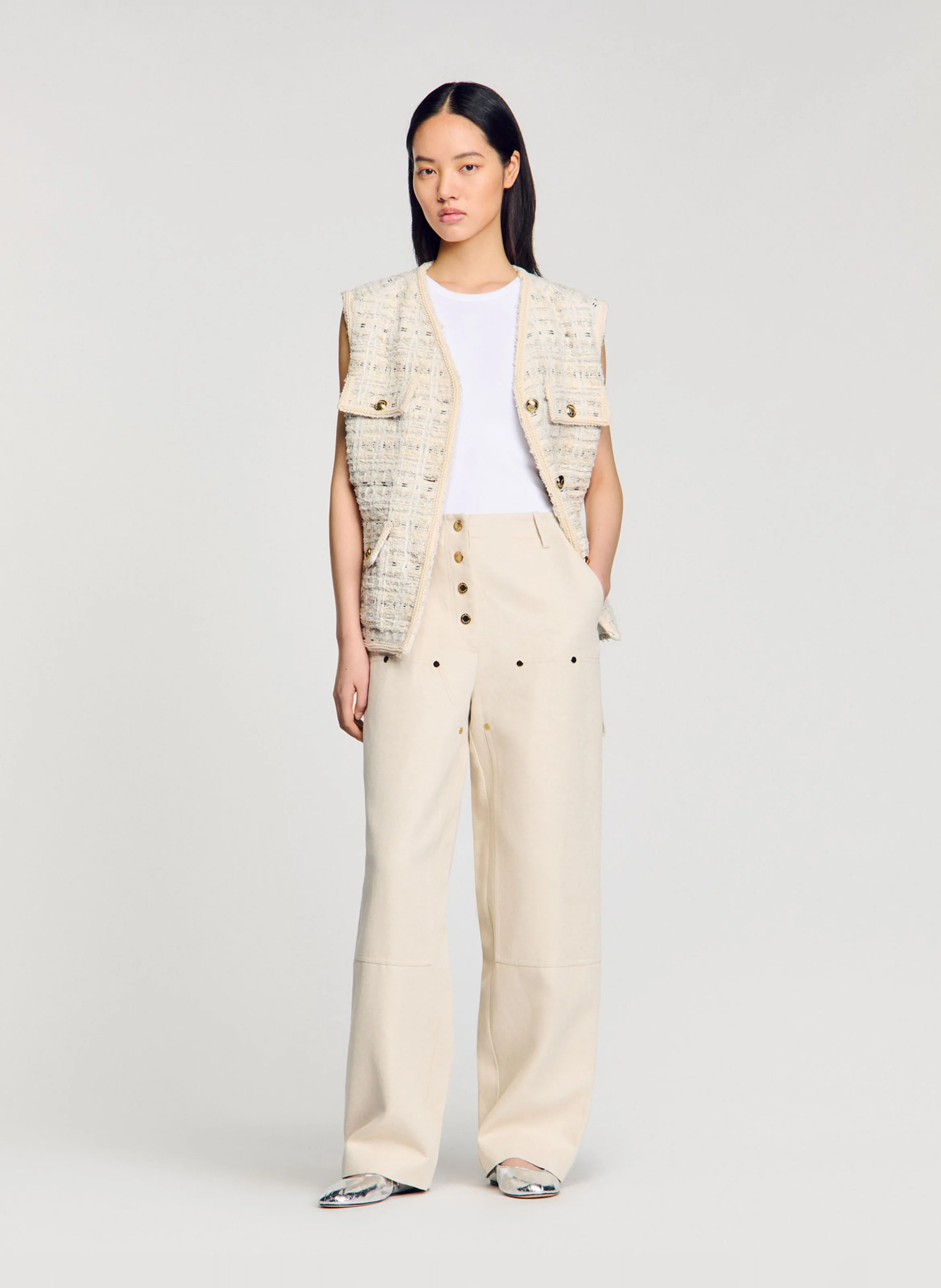 Jean carpenter en coton et lin | Blanc