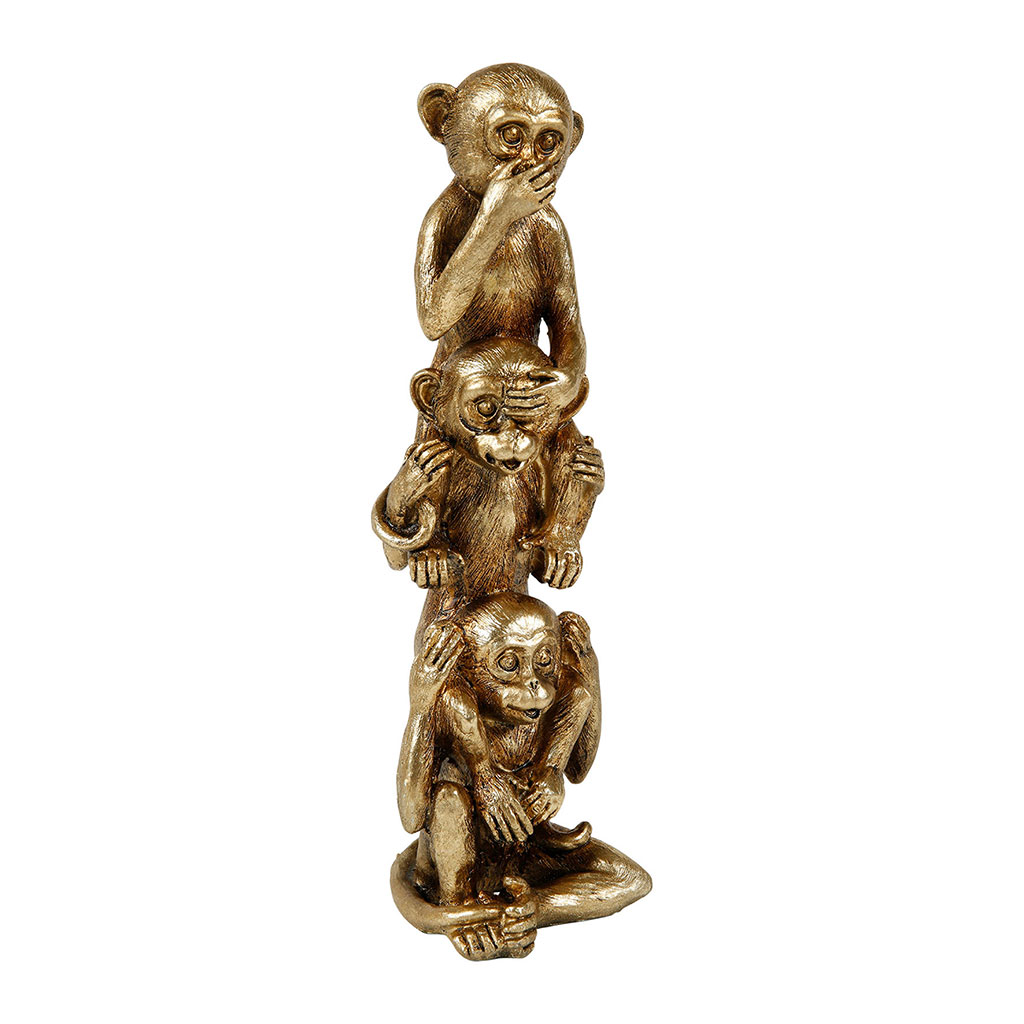 Décoration tour avec trois singes dorés 19.5cm
