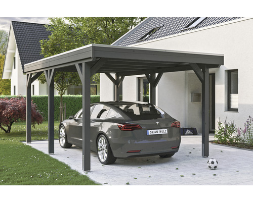 SKAN enkele carport, hout, Grunewald, 321 x 554 cm, leisteen