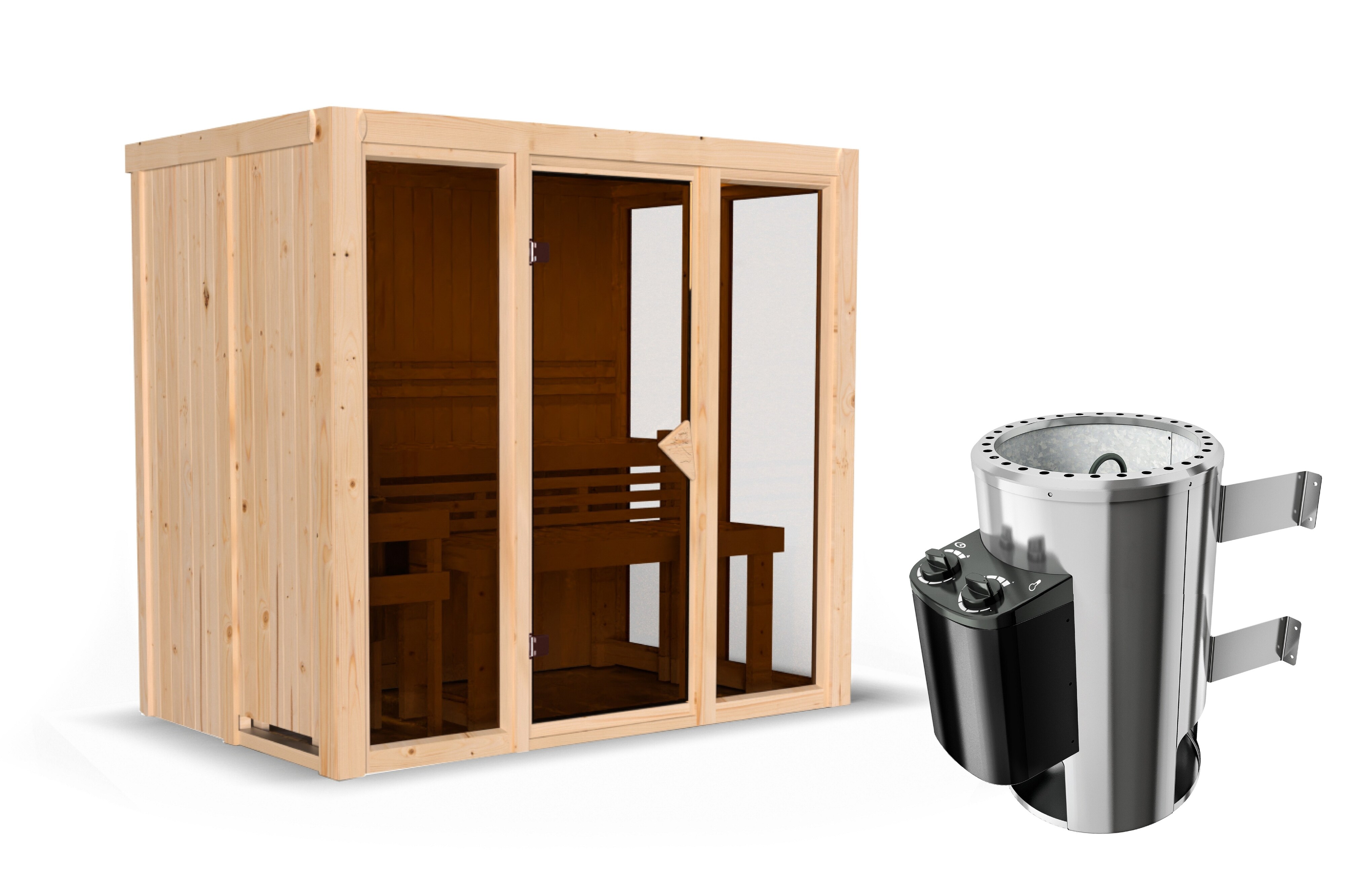 Karibu 68 mm Sauna Ida 1-3 inkl. Ofen 3,6 kW integrierte Steuerung in versch. Größen