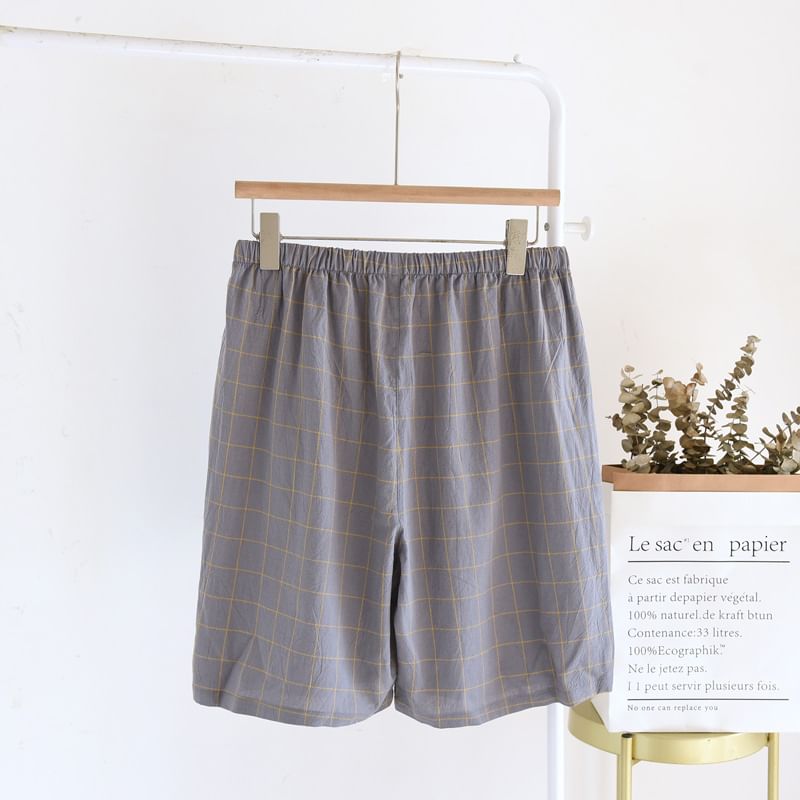Dogini - Geruite pyjamashort met gemiddelde taille