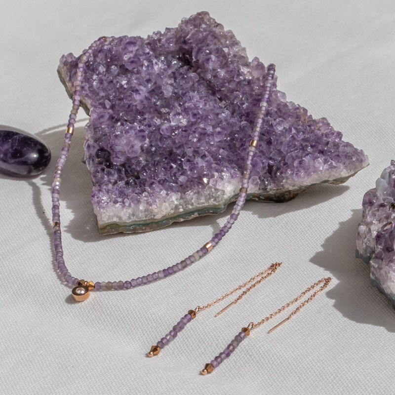 Boucles d'oreilles pendantes Lumia en pierres Améthyste