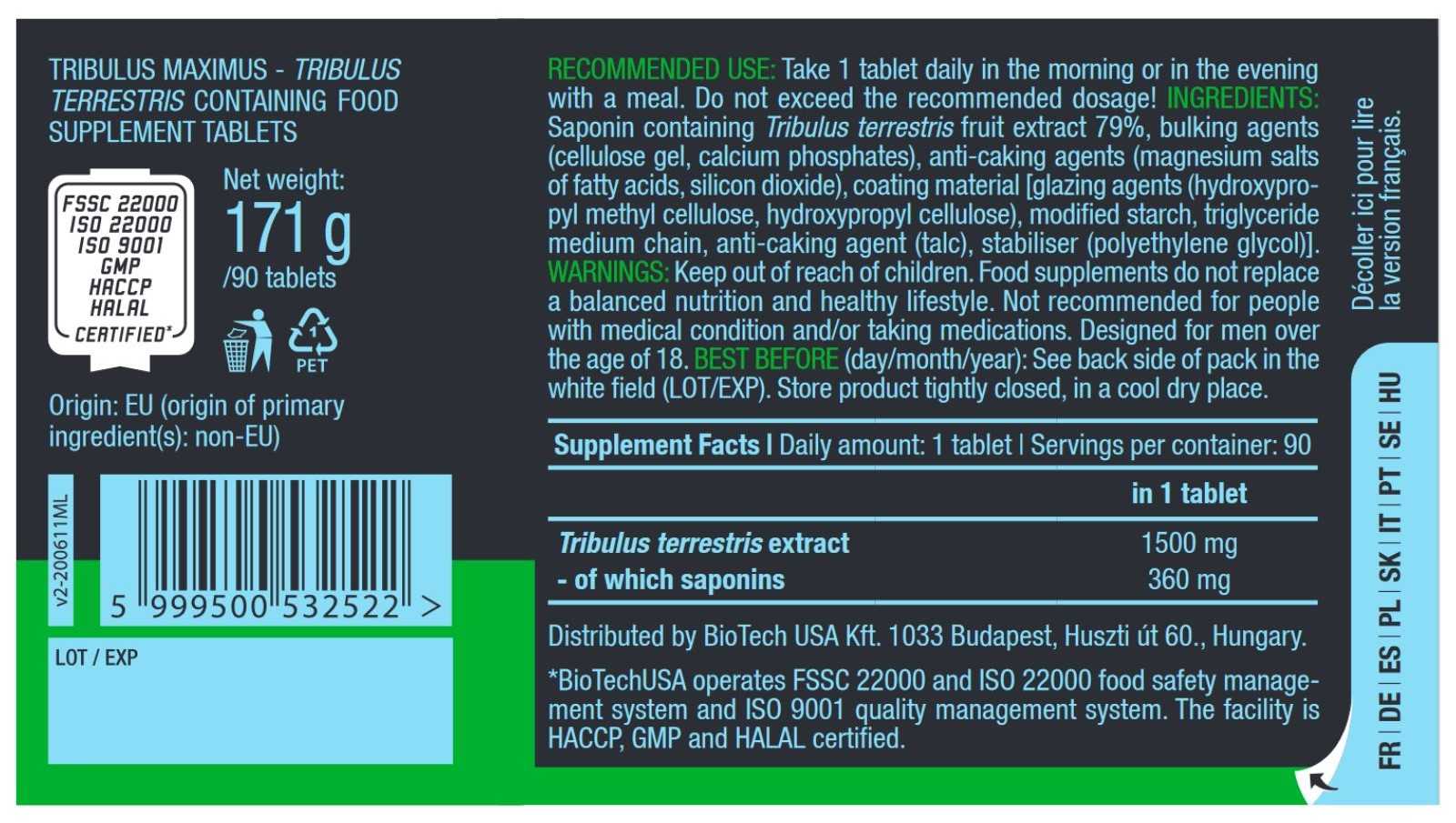 Biotech USA Tribulus Maximus 90 cápsulas