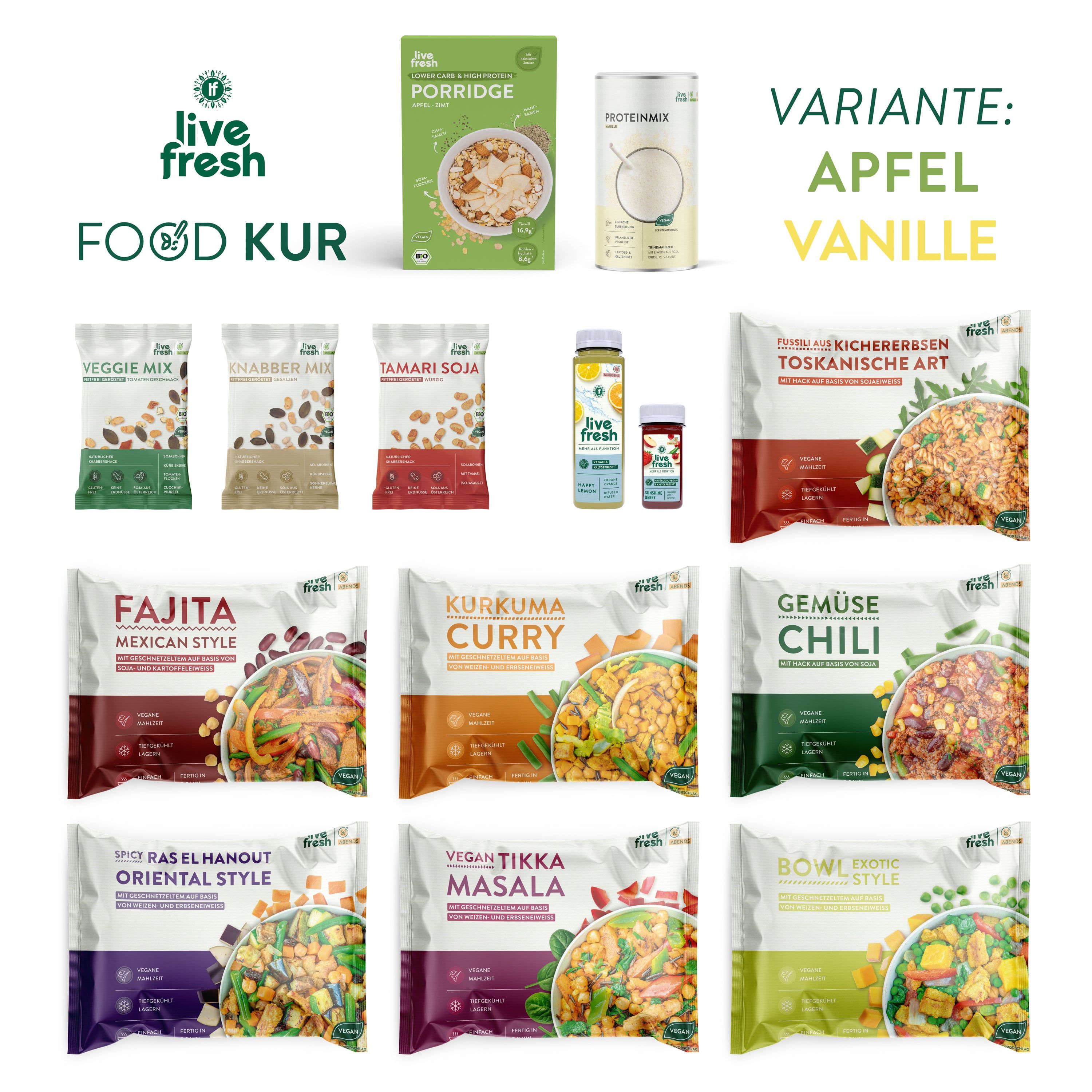 LiveFresh Vegane Foodkur 14 Tage - Apfel/Vanille (inkl. 3,50€ Pfand)