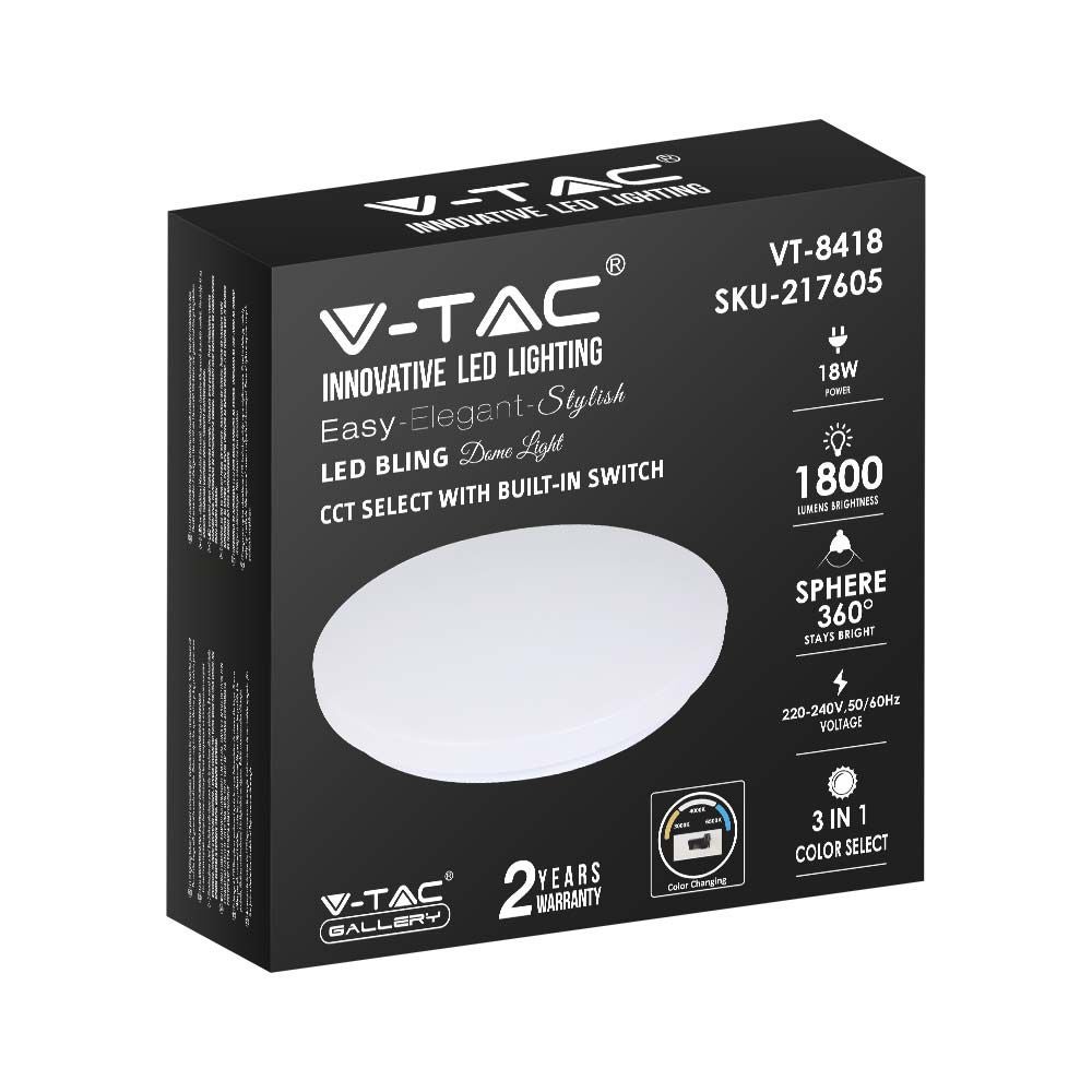 V-TAC VT-8418-MN - Design plafondlampen - Kleurwisselschakelaar - IP20 - Wit - 18W - 1800 lumen -