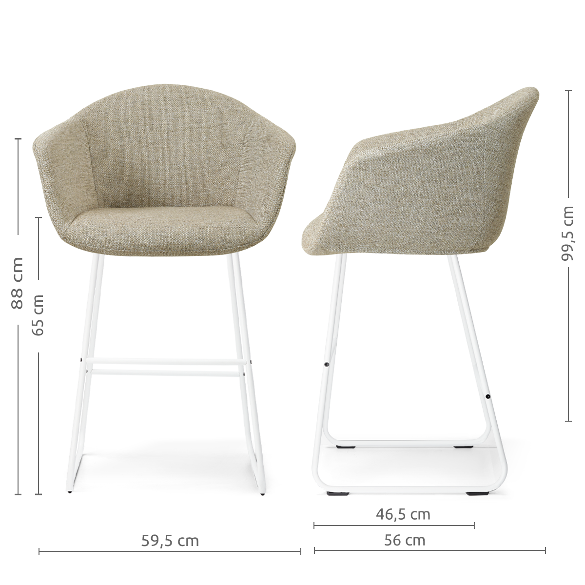 Barkruk Nino-Otis H65 cm wit onderstel taupe melange