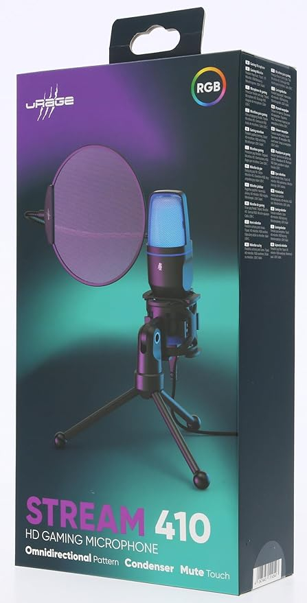 Stream 410 HD Studio USB / USB-C Mikrofon für Gaming / Streaming mit Popfilter / Dreibein-Stativ   LED-Beleuchtung (00217882) - Schwarz