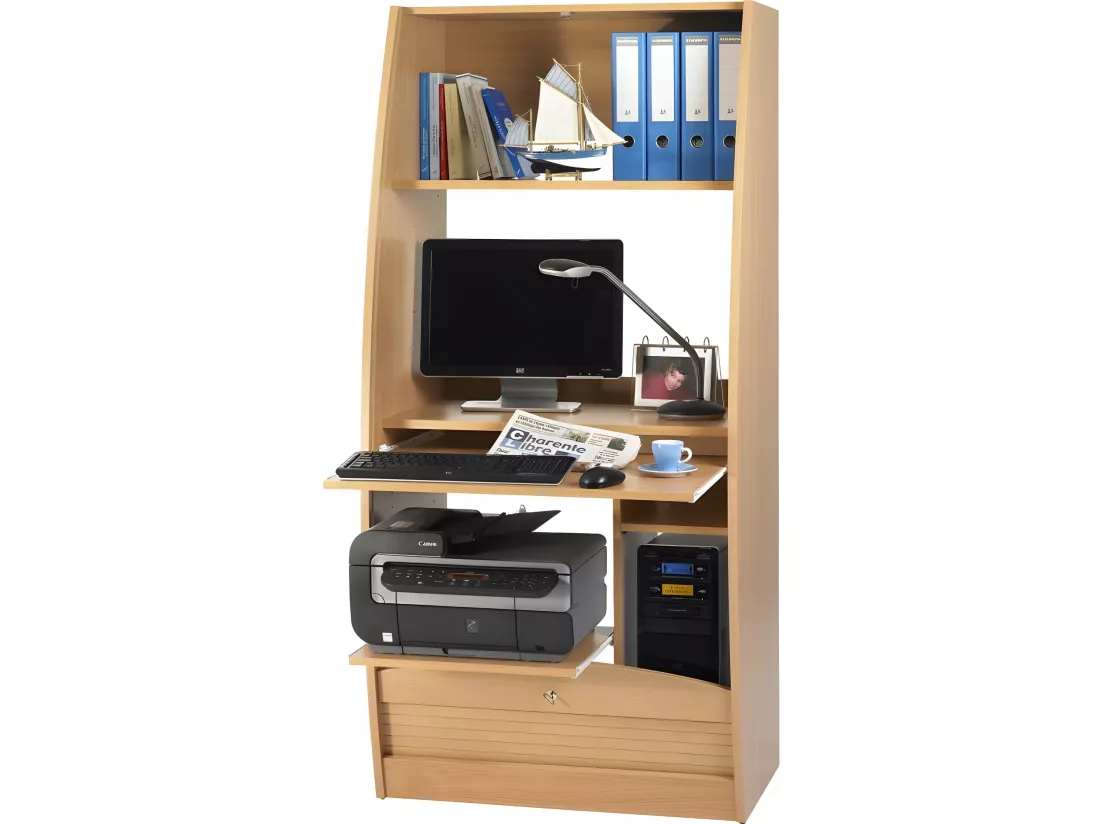 Armoire Informatique Galbée 6 Niches Serrure L 80.5 H 171.5 P 59.3 cm - Coloris: Hêtre