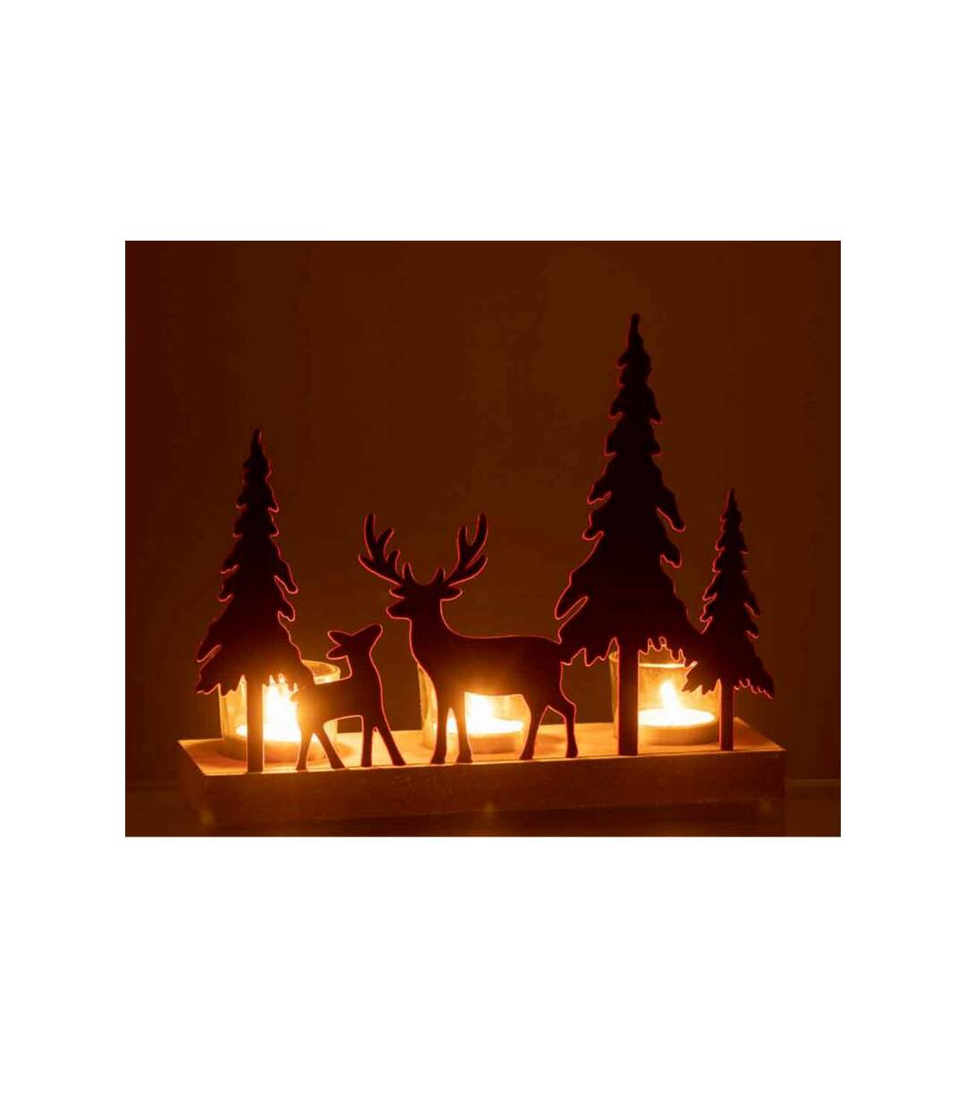 Paris Prix - Photophore 3 Bougies rennes & Sapin 25cm Rouge