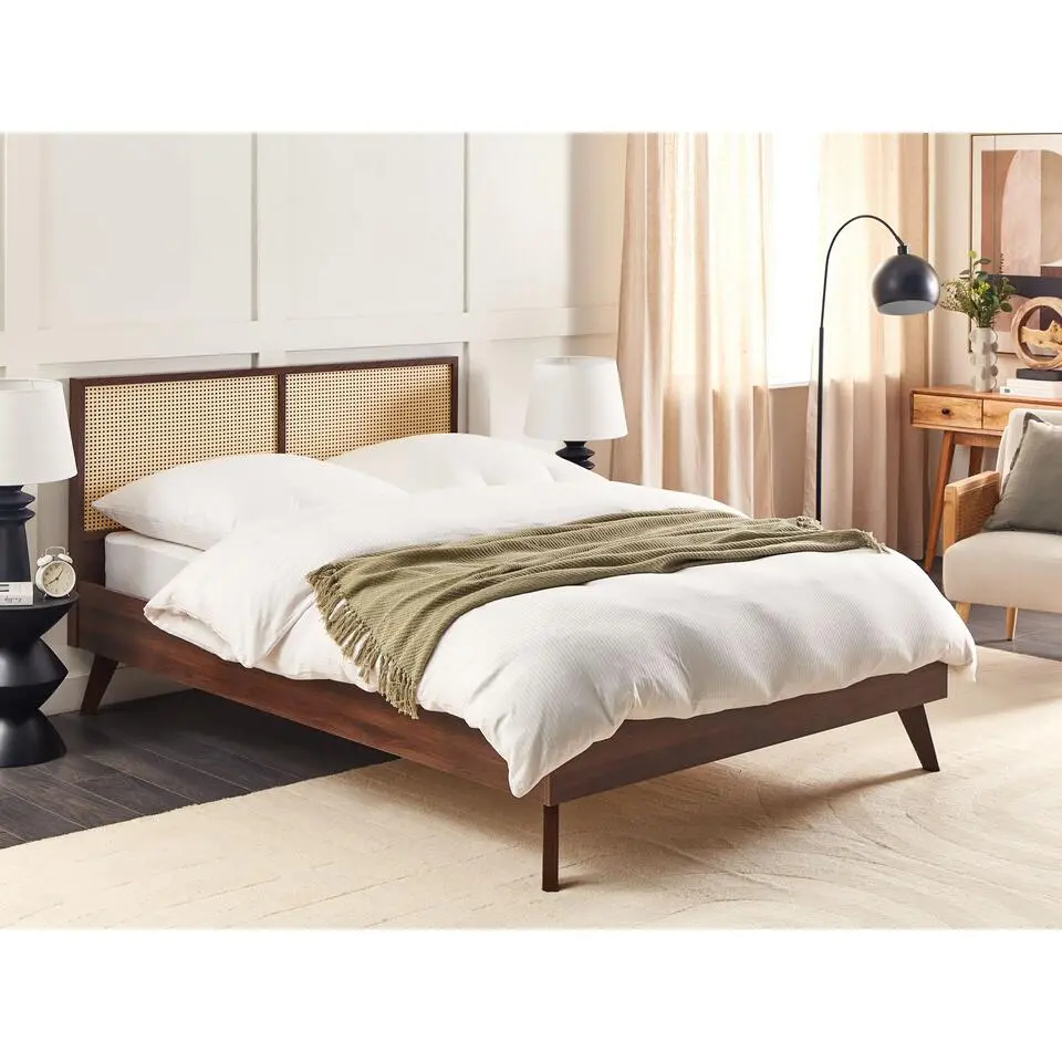 MONPAZIER - Tweepersoonsbed - Donkerhout - 140 x 200 cm - Rotan