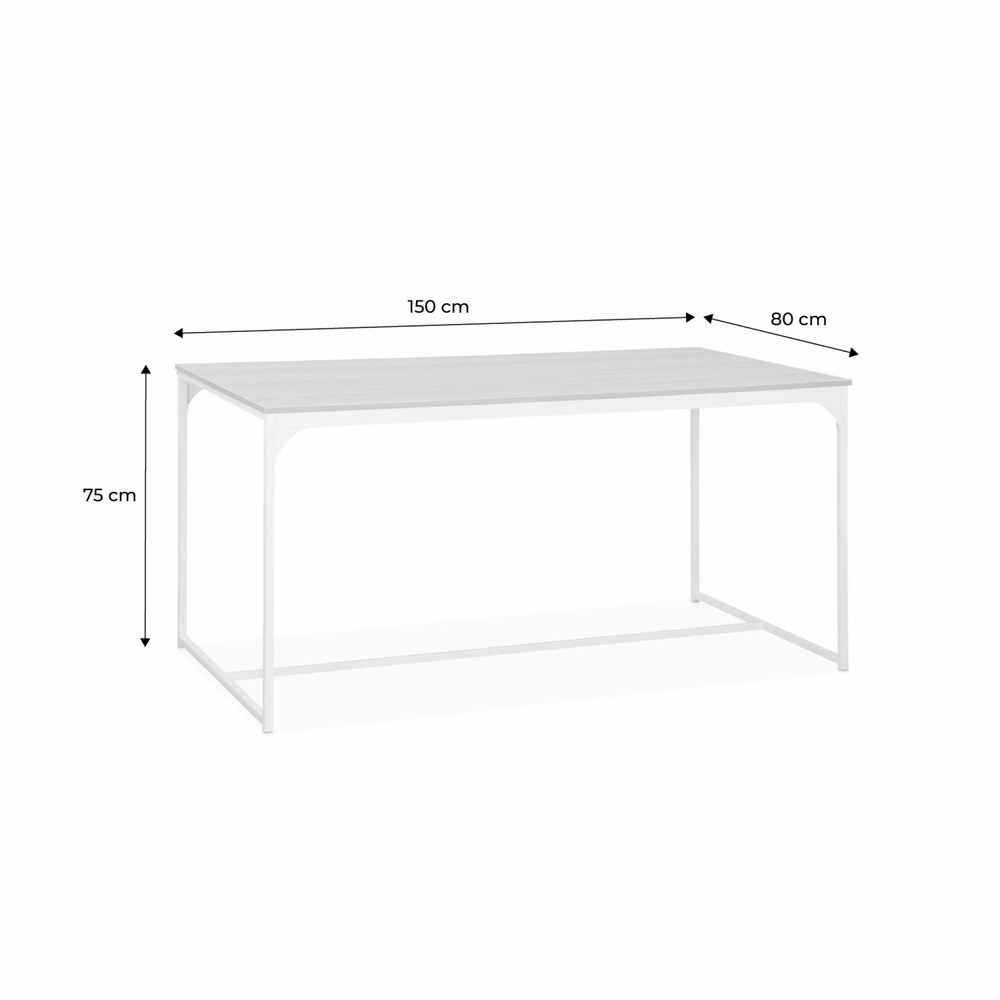 Table à manger rectangulaire métal blanc mat et décor bois - loft - 4 places. 150cm