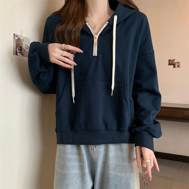 Iduna - Effen hoodie met halve rits