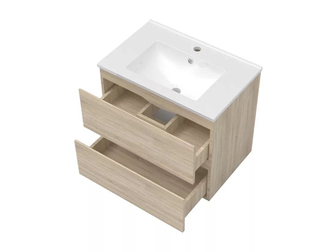 Ensemble meuble Salle de Bain 60cm avec colonne et miroir lumineux 3 couleurs Chêne Wotan