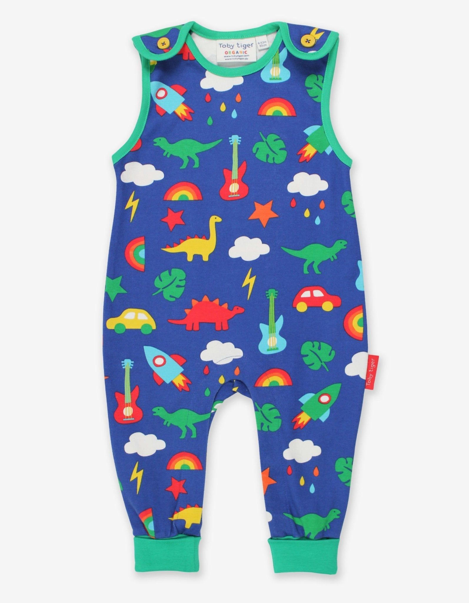 Toby Tiger Strampler, kurzärmlig, mit Dino und Auto Print