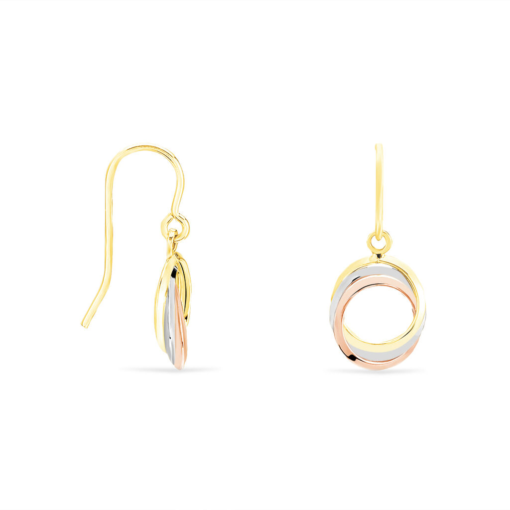 Boucles D'oreilles Pendantes Berangere Triple Cercles Or Tricolore