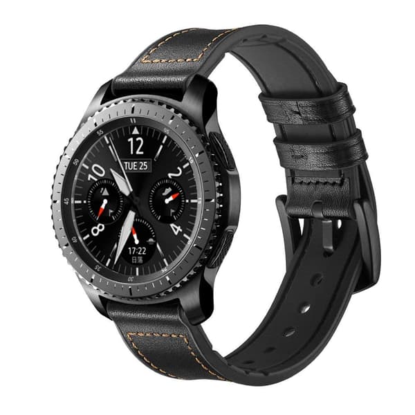 INF Klokkereim i sort lær til Samsung Gear S3 Classic, Frontier, Galaxy Watch 22 mm
