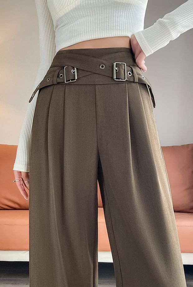 palajana - High Rise Plain Cross Strap Wide Leg Pants (Diverse ontwerpen)