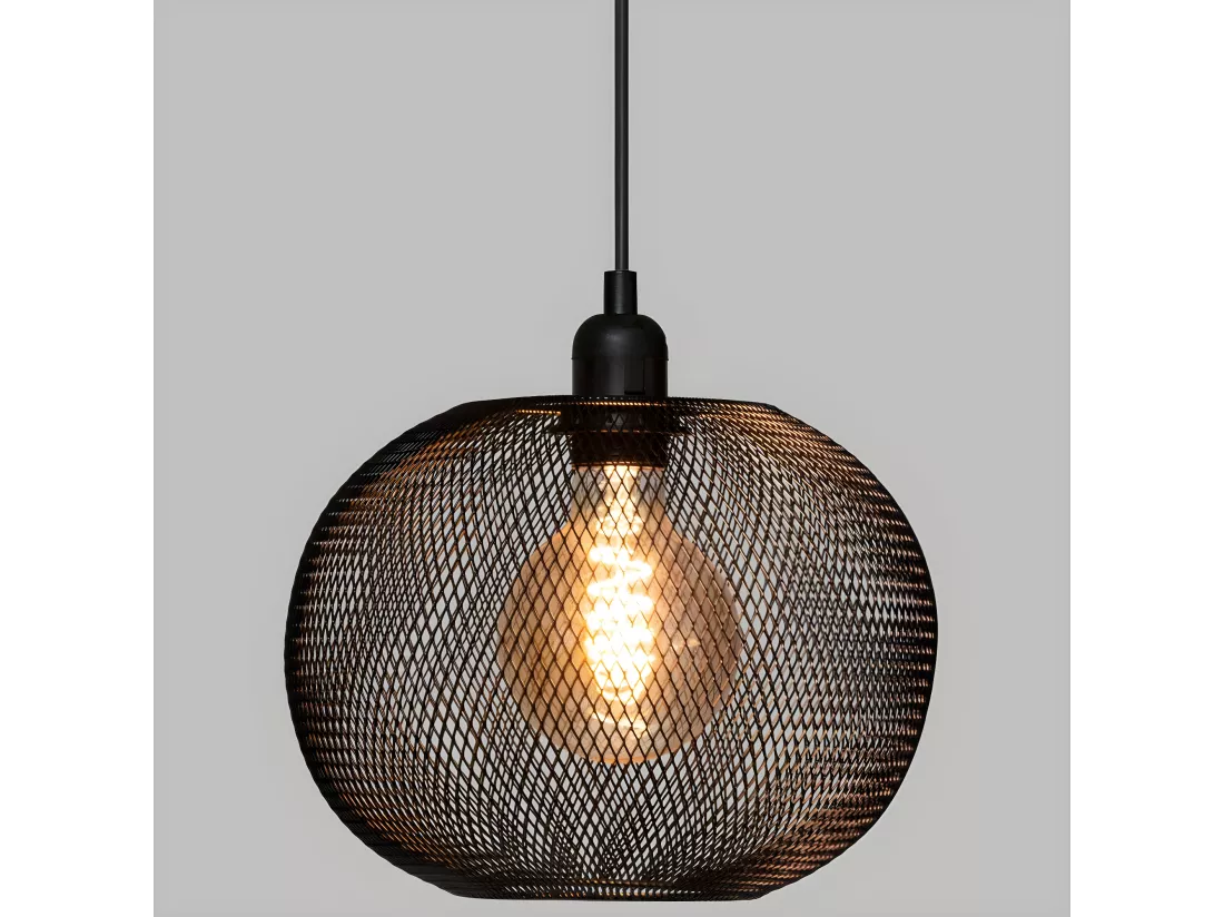 Luminaire Suspension Boule en Métal Noir D 25 cm