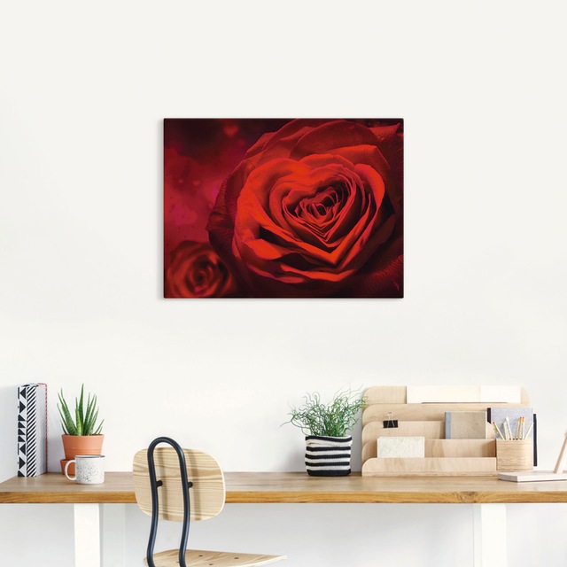 Artland Leinwandbild »Valentinseinladung mit Herzen und Rosen« Blumen 1 Stk. tlg. als Leinwandbild, Poster, Wandaufkleber in verschied. Grössen