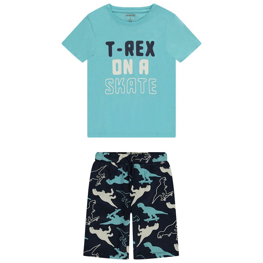 Set pyjama court motif T-Rex pour garçon - Bleu