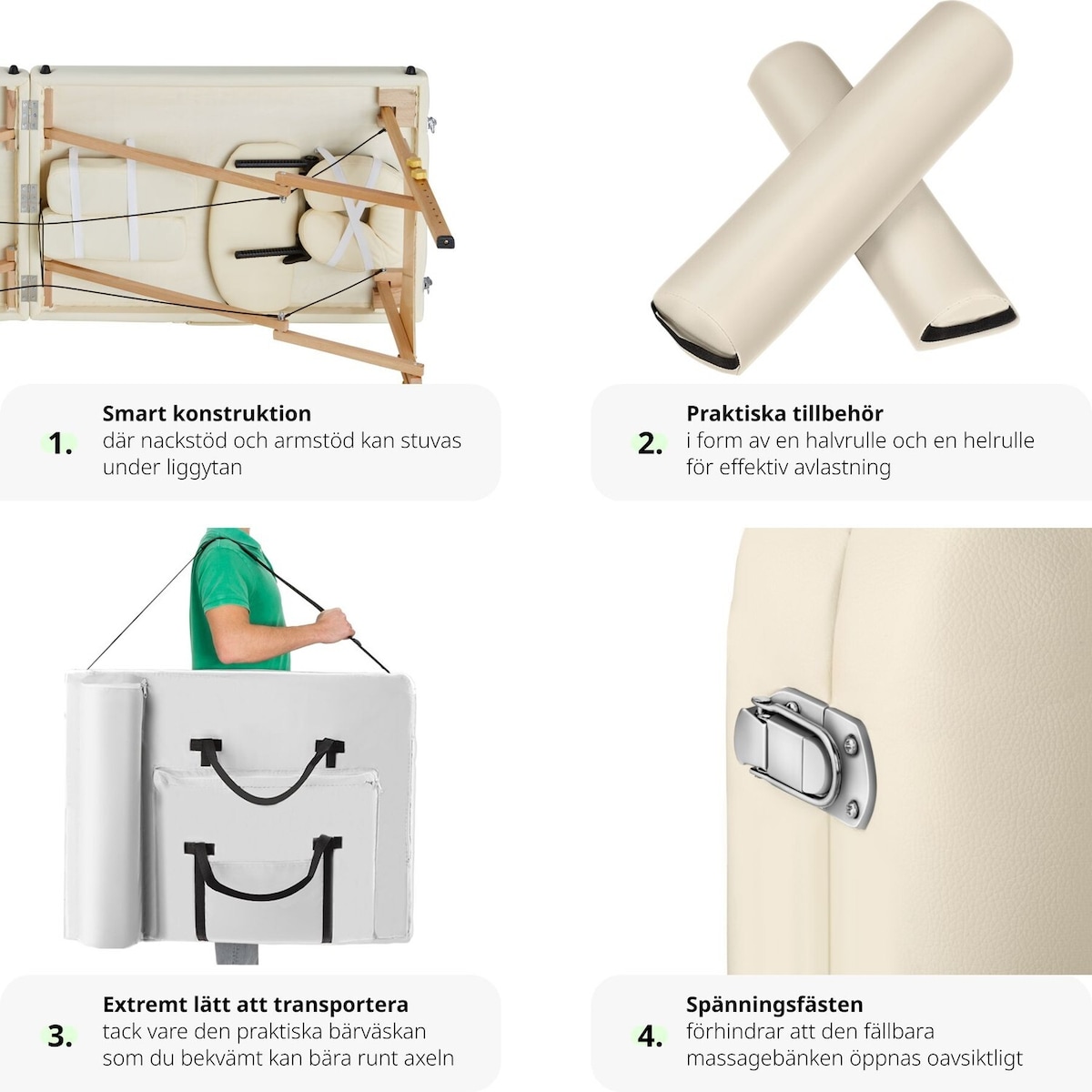 Massasjebenk 7,5cm polstring + ruller - beige