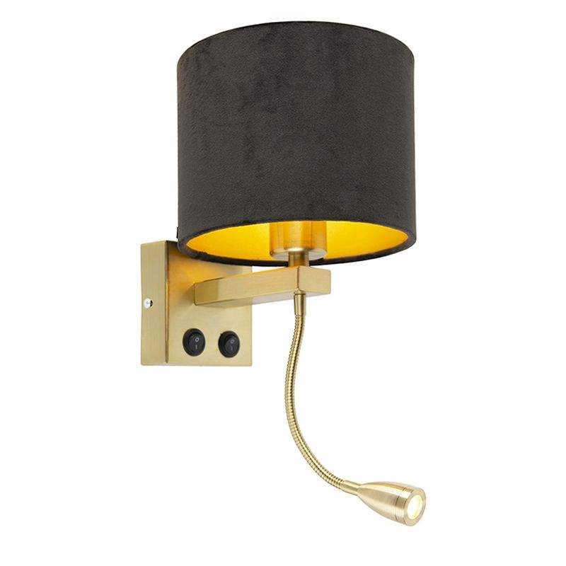 Moderne wandlamp messing met kap zwart velours - Brescia