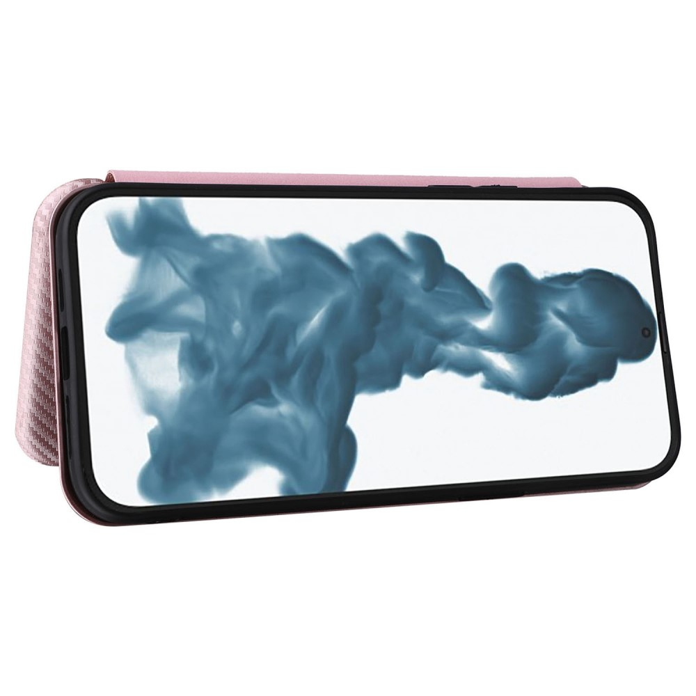 iPhone 14 Pro Leder Tasche Flip Cover Carbon Look - Roségold