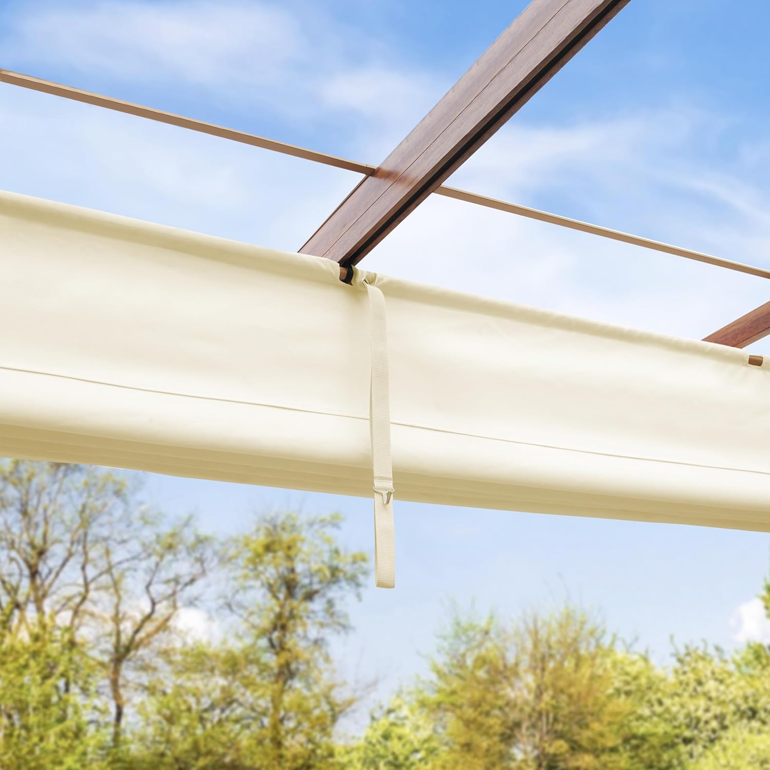 PRIMEYARD Pergola 3x4 m Terrassenüberdachung mit Schiebedach Stahlrahmen in Holzoptik