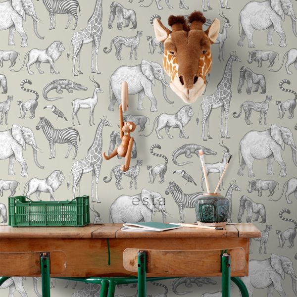 Estahome Jungle Dieren Behang - 0,53 x 10,05 m - Terracotta Roze