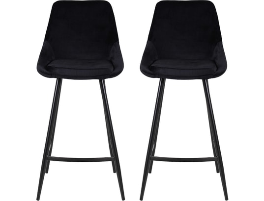 CONCEPT1 - Tabouret de bar Lot de 2 T. Bari noir carbone velours (bar)