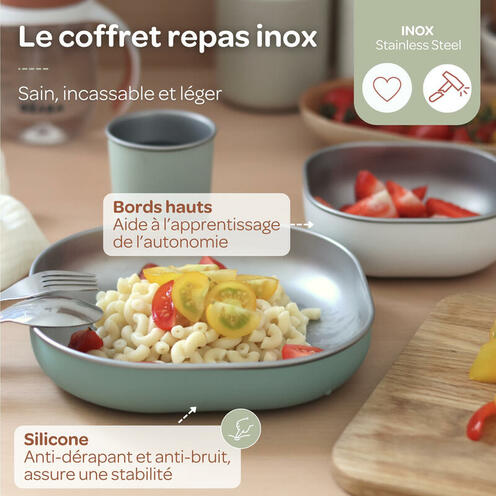 Coffret repas Inox Sage green - BEABA