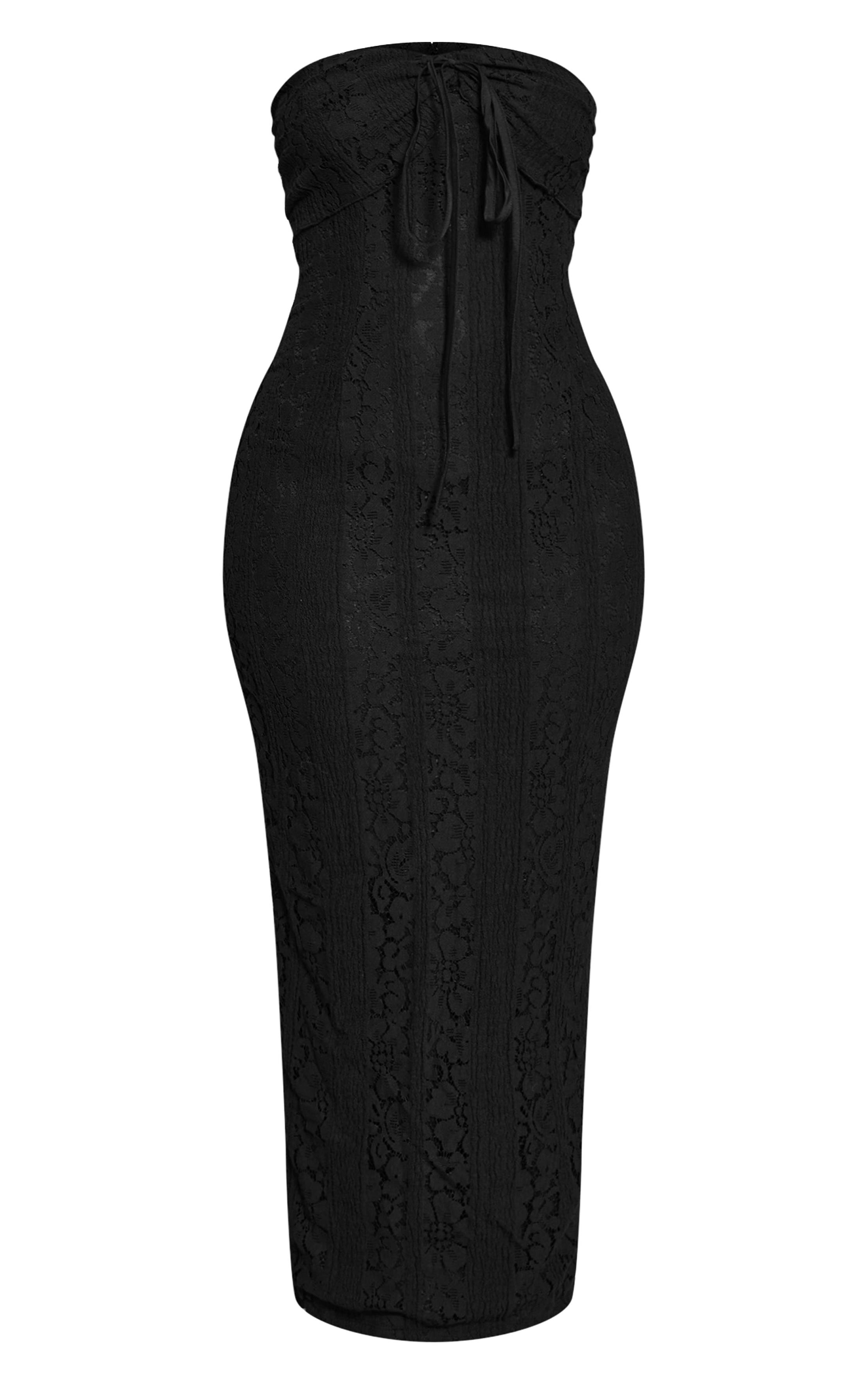Noir Robe Maxi Bandeau Ajustée En Dentelle Petite