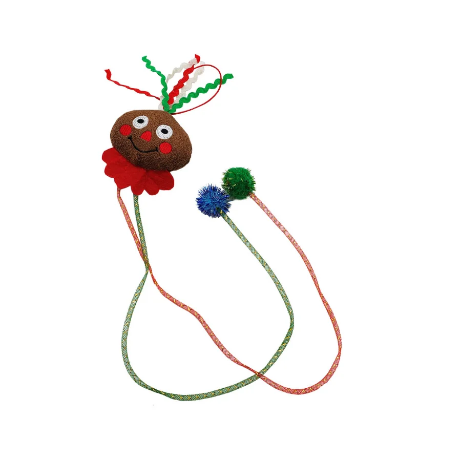 Campainha de Natal em forma de flamingo e biscoito de gengibre, brinquedo natalino para gatos.