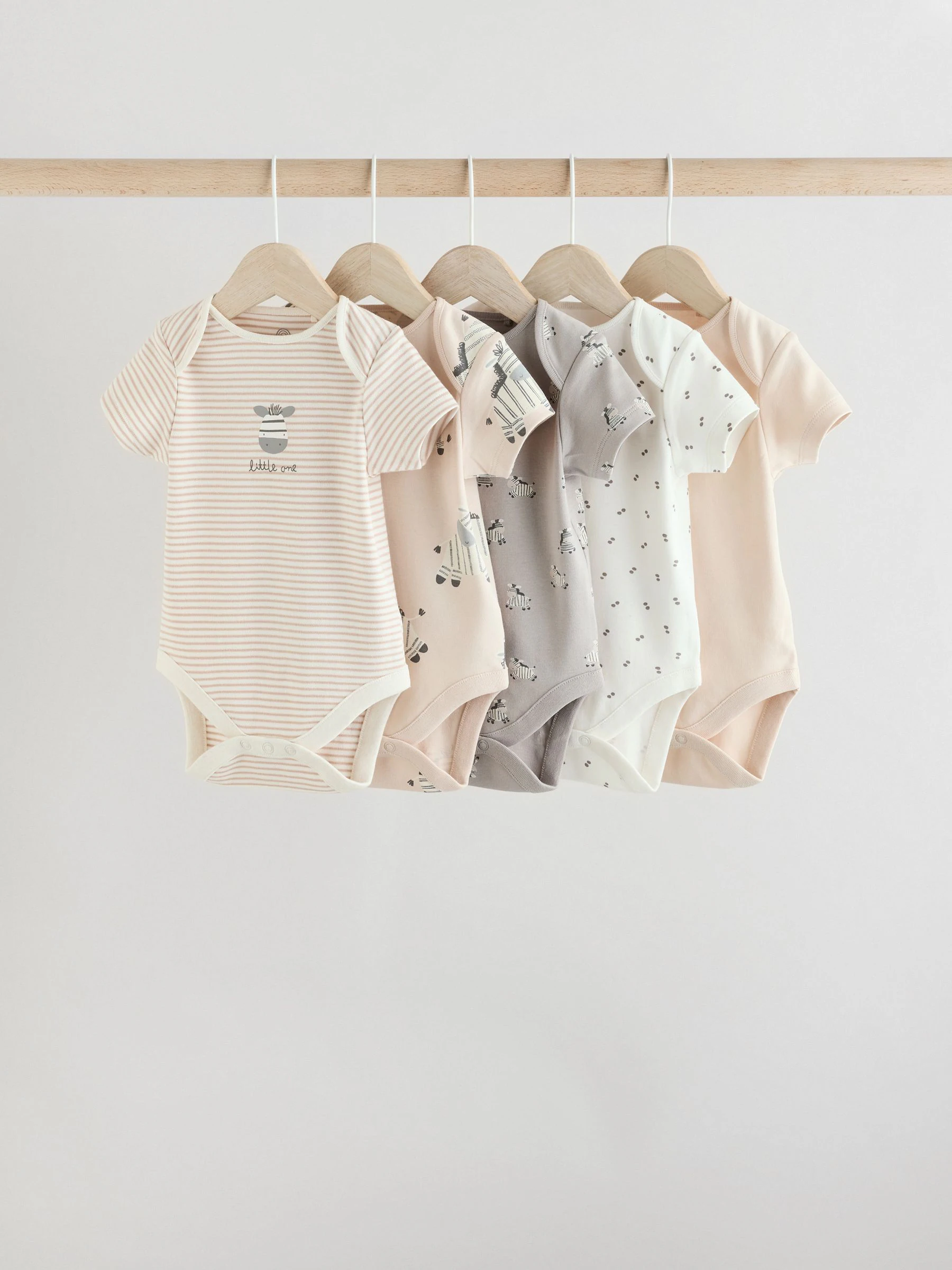 Grijs met zebraprint - Baby Bodysuits met Korte mouwen 100% katoen 5 verpakking