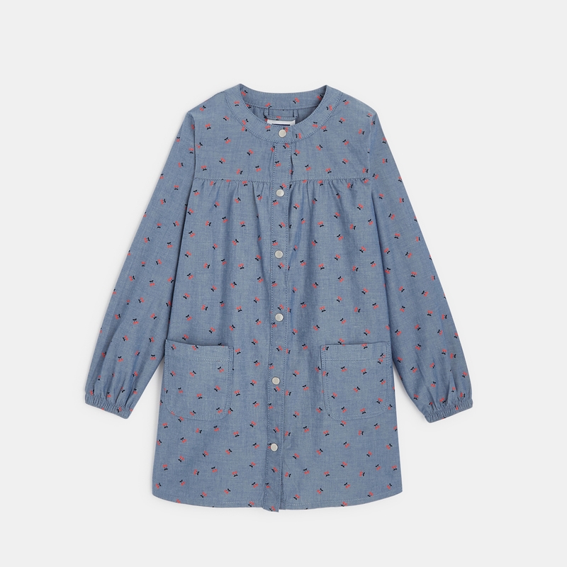 Tablier d'écolière motif cerises bleu fille