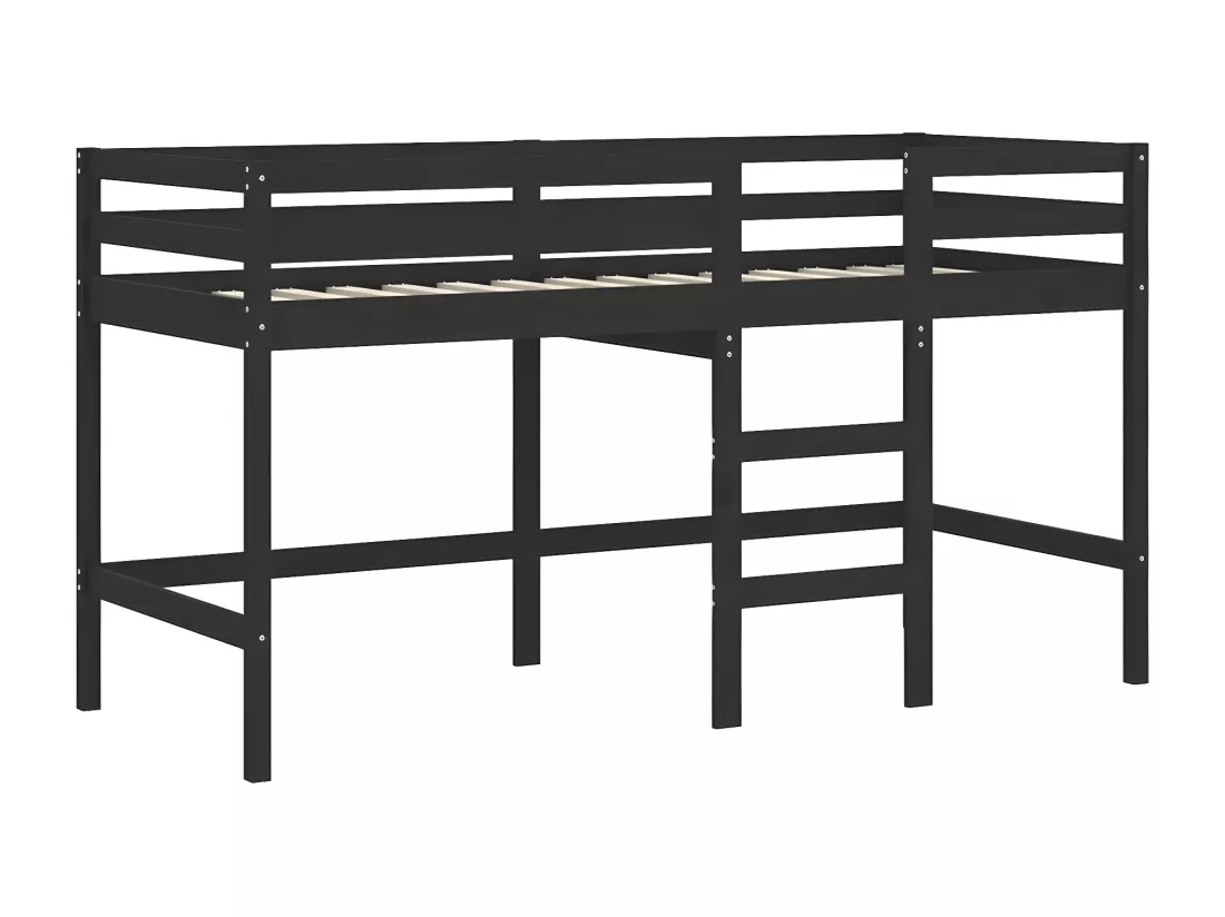 Lit mezzanine enfants et rideaux rose 80x200cm bois pin massif