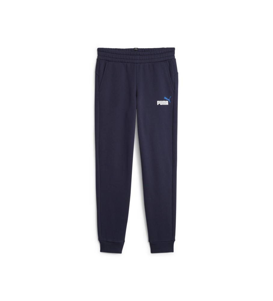 Calça Puma ESS+ 2, com logo azul-marinho