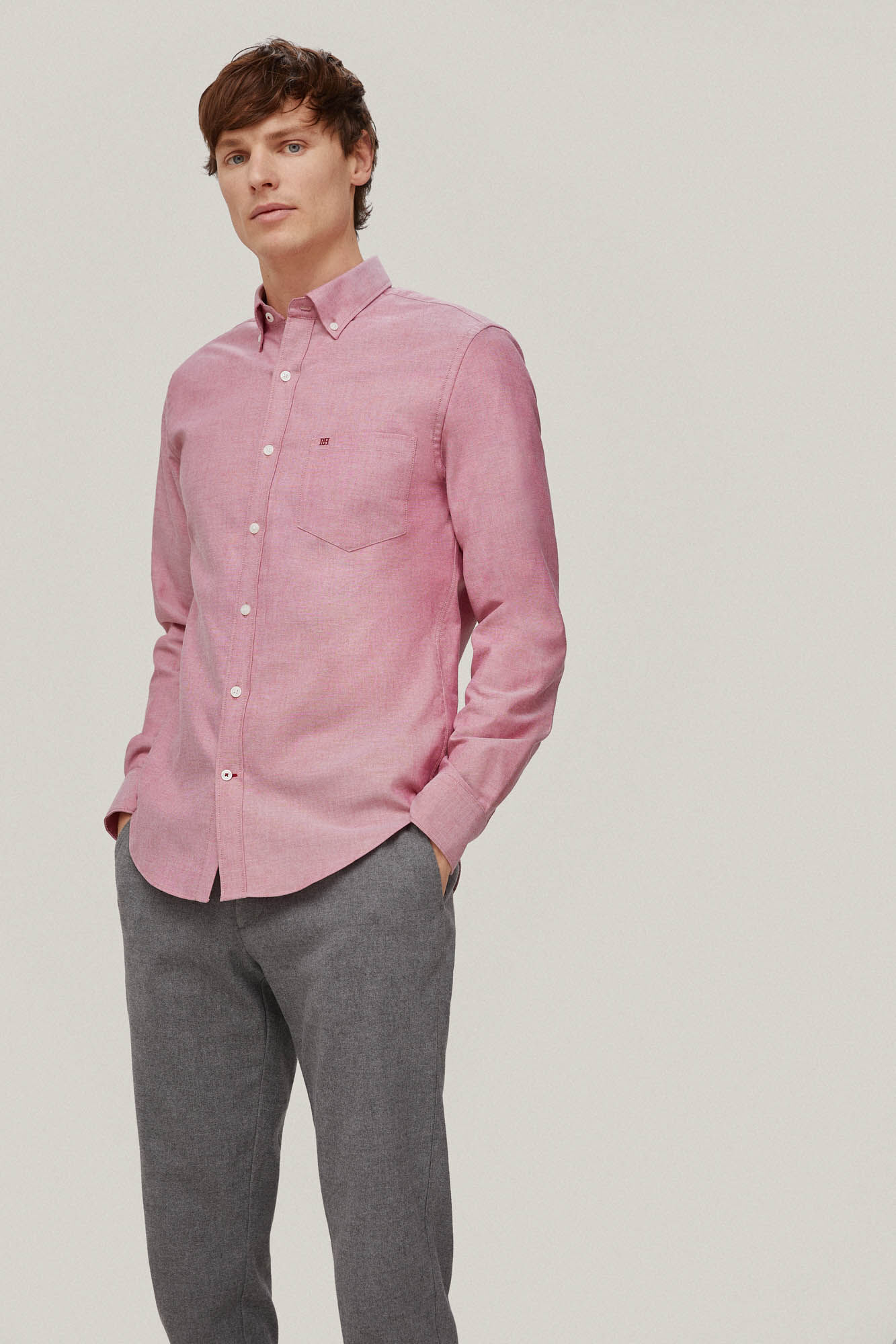 Camisa Oxford lisa que não precisa passar - Vermelha
