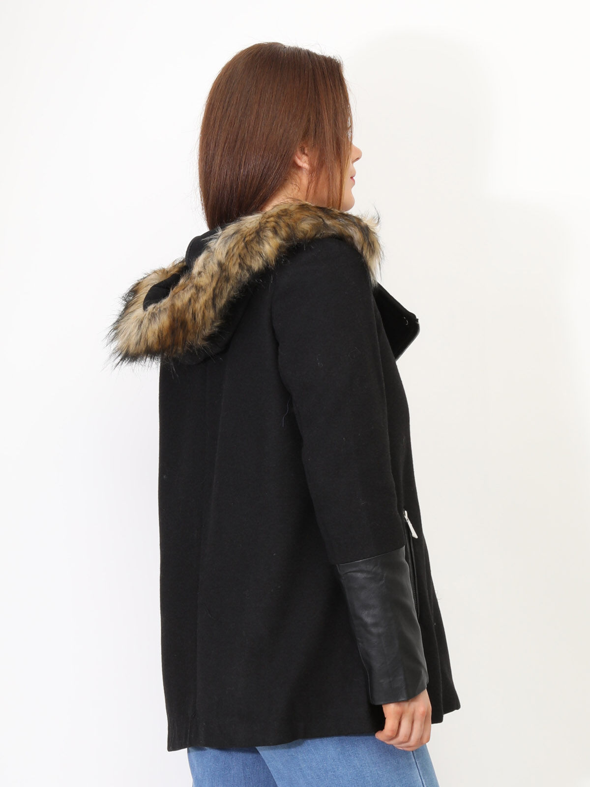 Manteau à manches en simili- Noir
