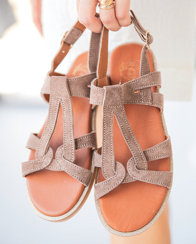 Sandale plate en cuir Taupe - femme - MJNP-81