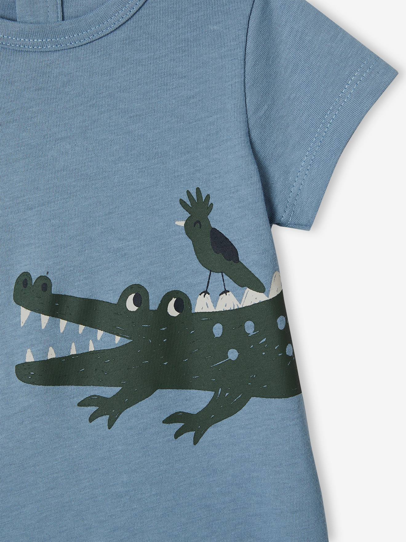 Macacão curto com estampa de bichinho de pelúcia para bebê, azul claro