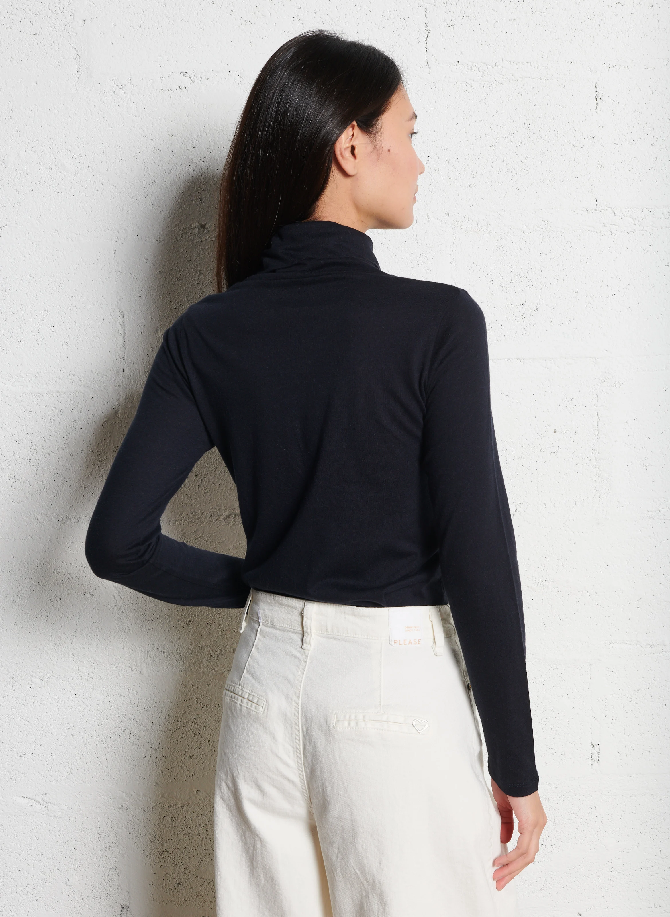 Tee-shirt col roulé en coton et cachemire | Bleu