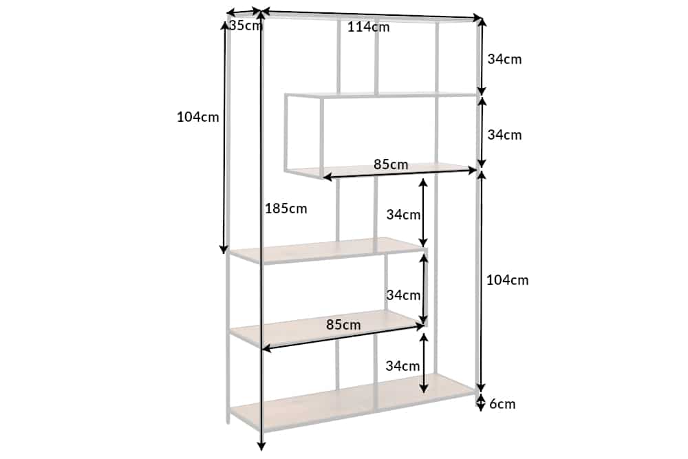Industrial Bücherregal SLIM LINE 185x114cm Wildeiche schwarz sechs Regalböden
