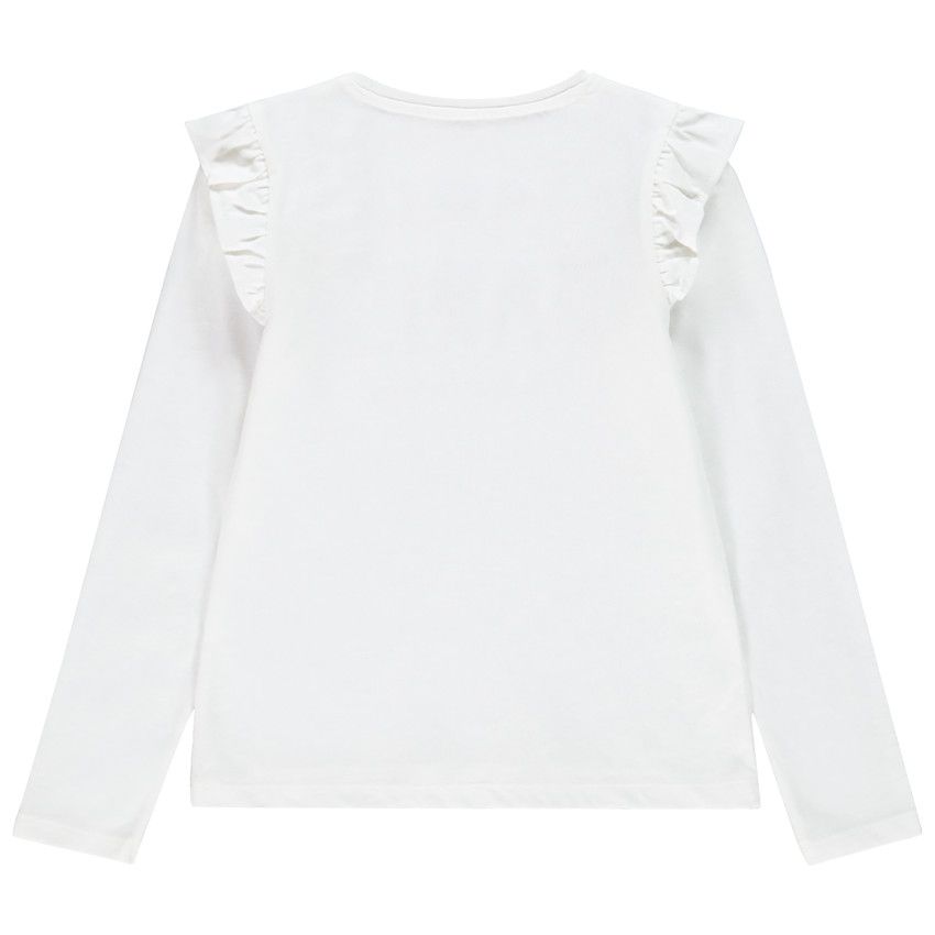 T-shirt manches longues kaki print coeur pour enfant fille - Ecru