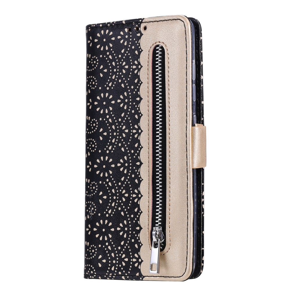 Samsung Galaxy S23 5G Leder Tasche Flip Cover mit Reissverschluss - Schwarz / Gold