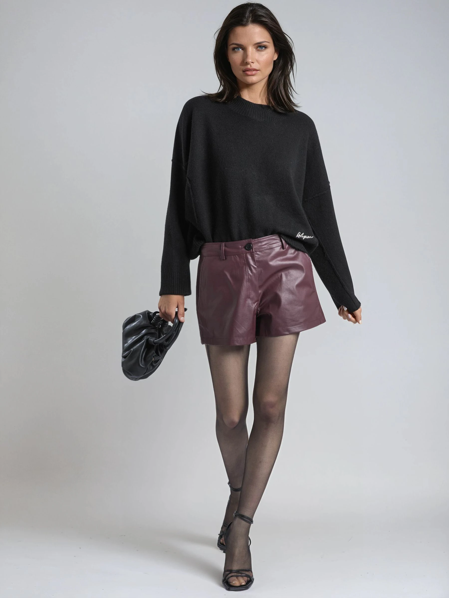 Religion Dark Orbit Faux Leather Shorts With Pocket Details