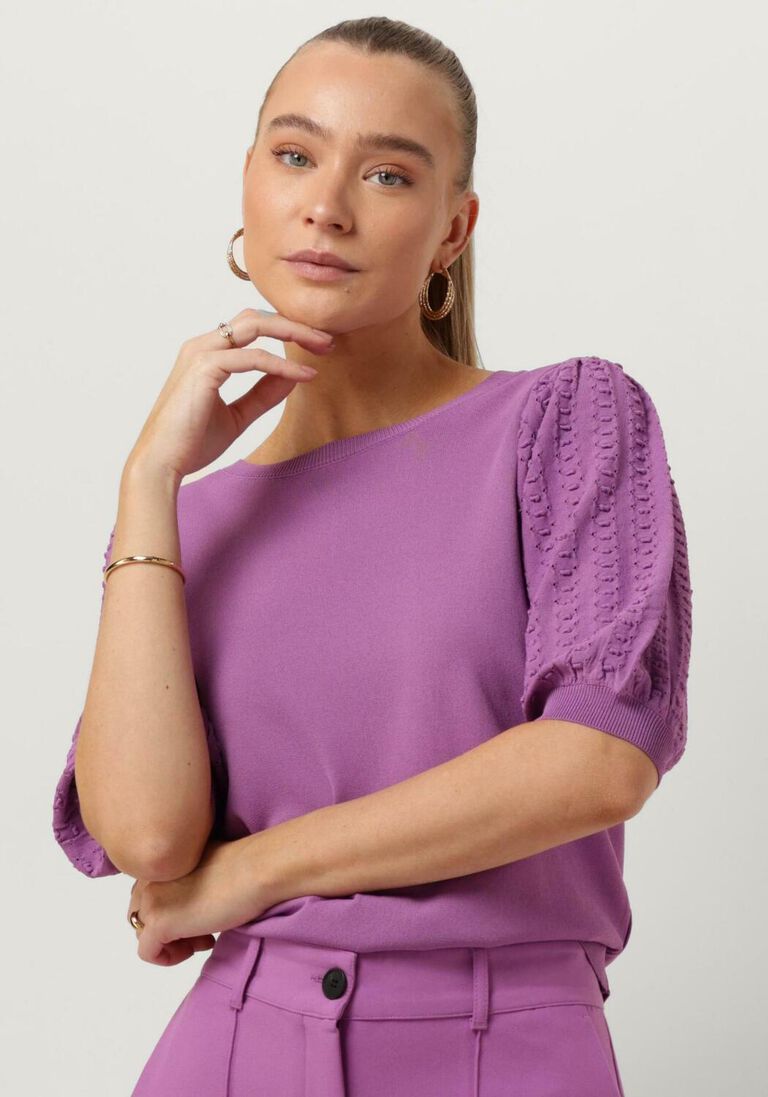 JANSEN AMSTERDAM paarse jansen amsterdam top k136 knitted top 3/4 puffed sleeve