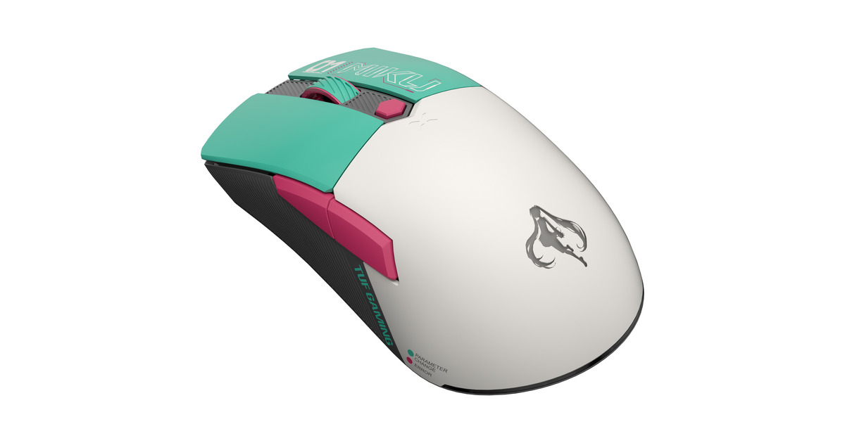 ASUSTUF GAMING Mini Wireless Mouse Hatsune Miku Edition  (Wit/turquoise, 12.000 dpi, USB / 2.4GHz / Bluetooth)