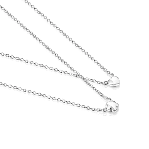 Conjunto de Colares Mini Icons com Flor e Coração Prateados